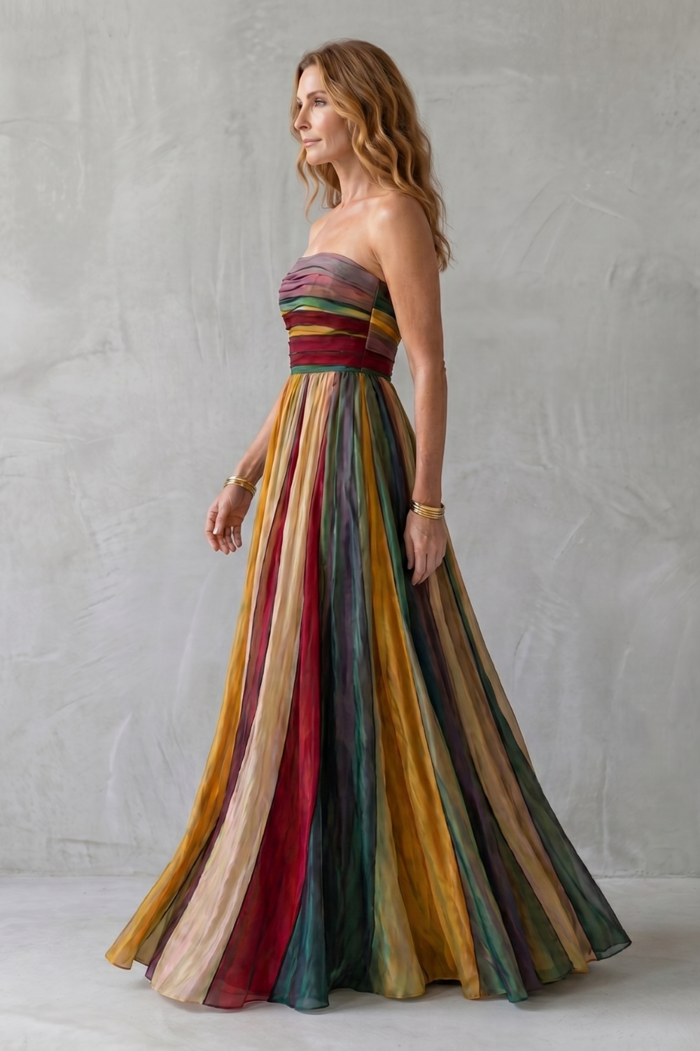 Valessia – Listras multicoloridas estilo pôr do sol – Vestido longo