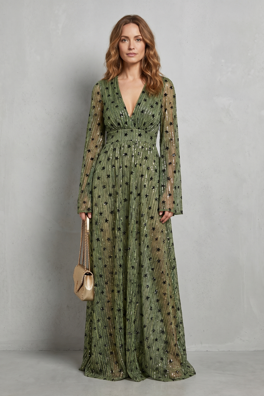 Valessia – Elegância boêmia cintilante – Vestido maxi