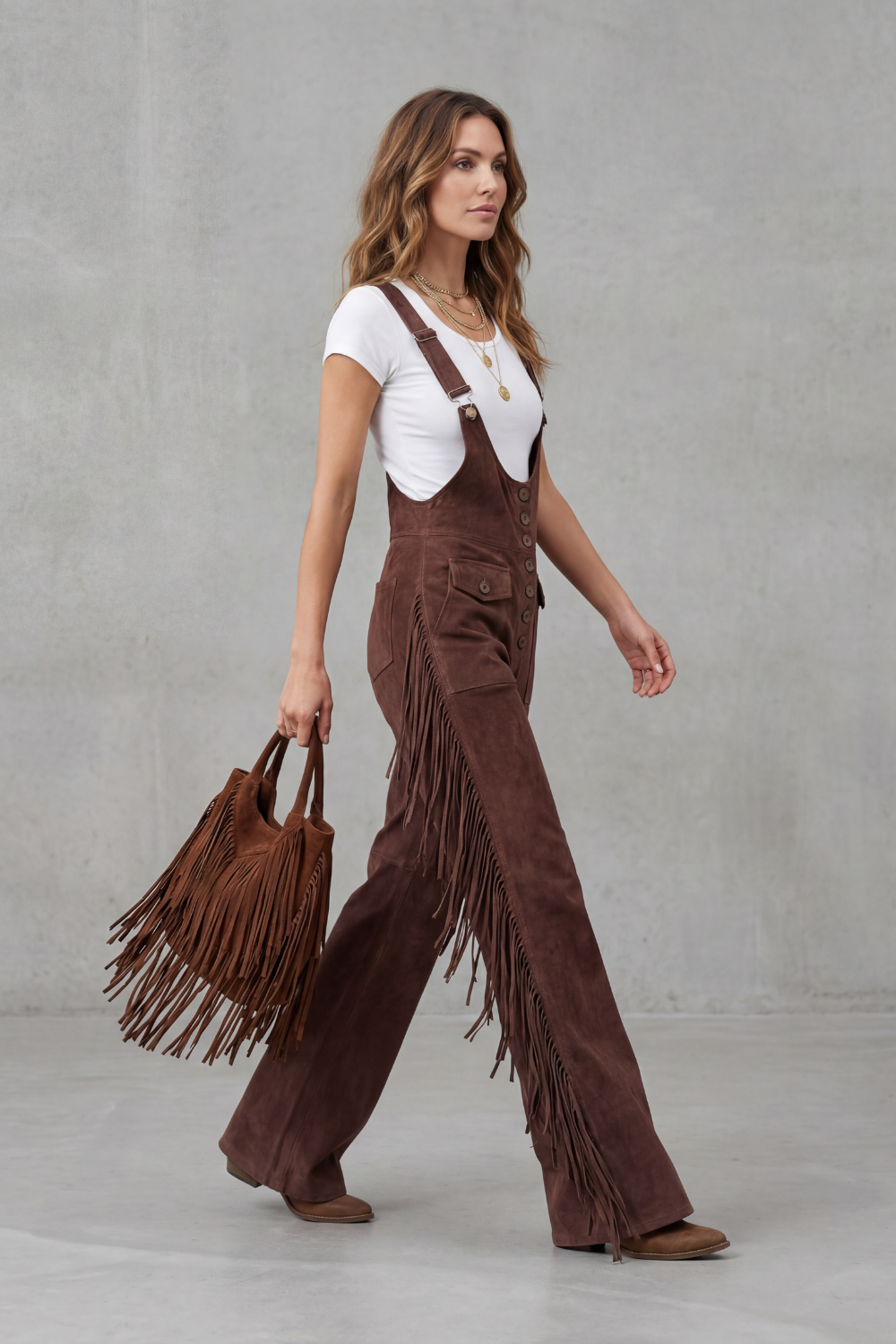 Valnera – Detalhe de franjas estilo western – Macacão flare