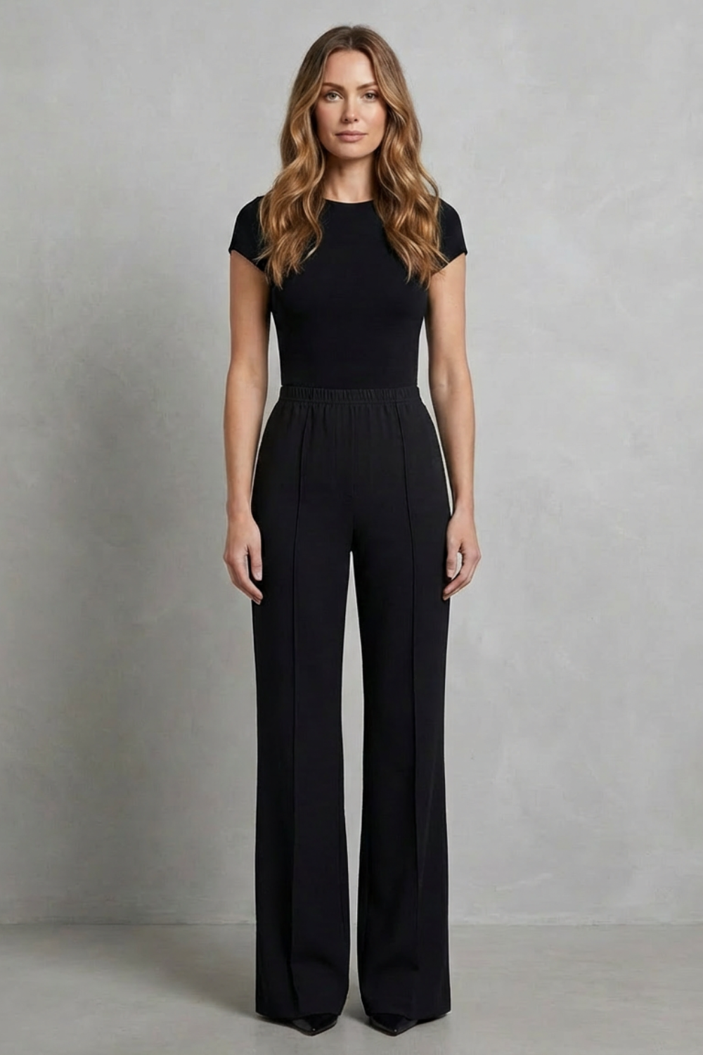 Velizza – Silhueta elegante – Calça pantalona cintura alta
