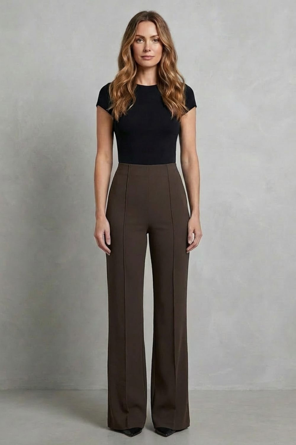 Velizza – Silhueta elegante – Calça pantalona cintura alta