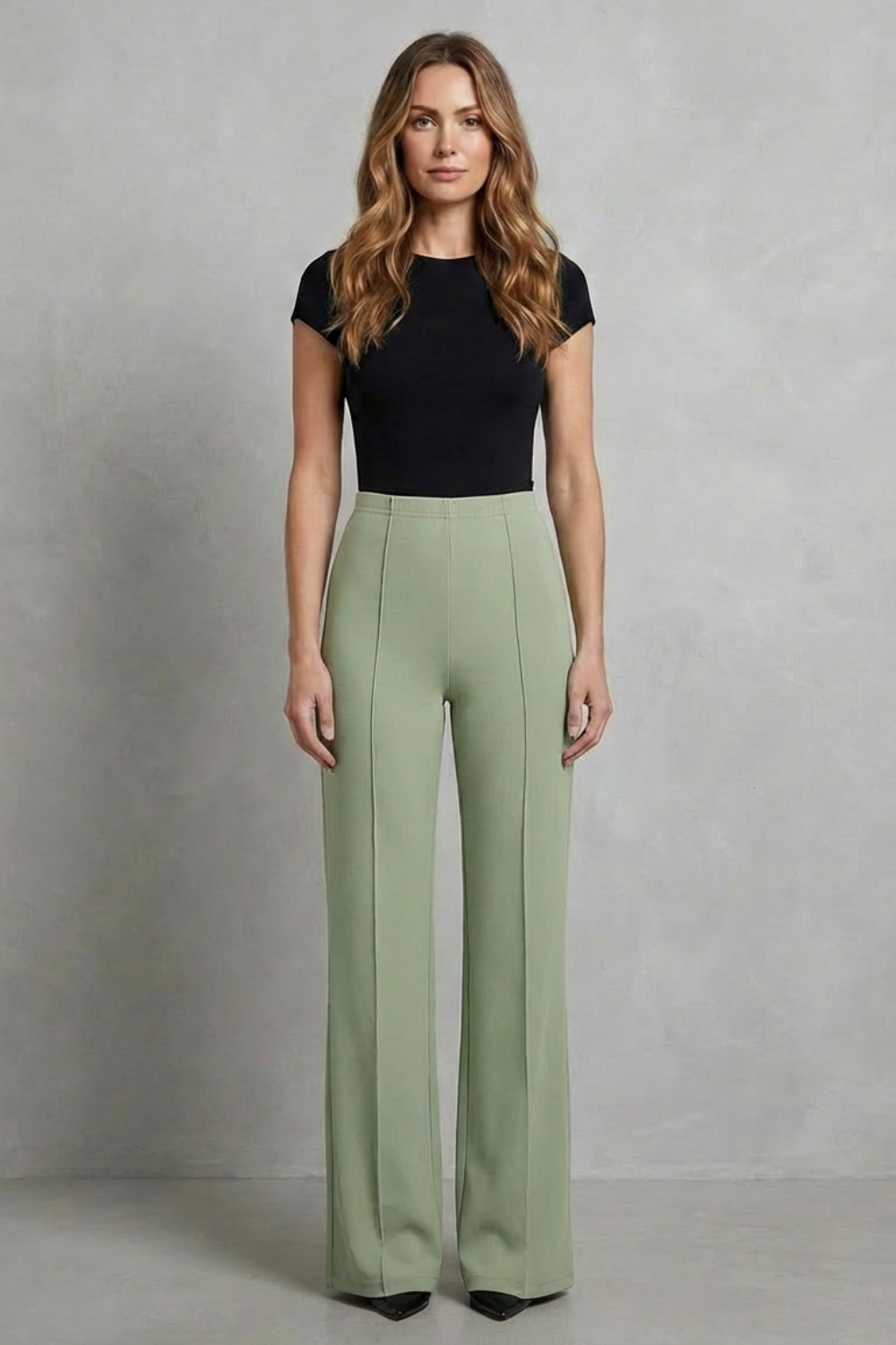 Velizza – Silhueta elegante – Calça pantalona cintura alta