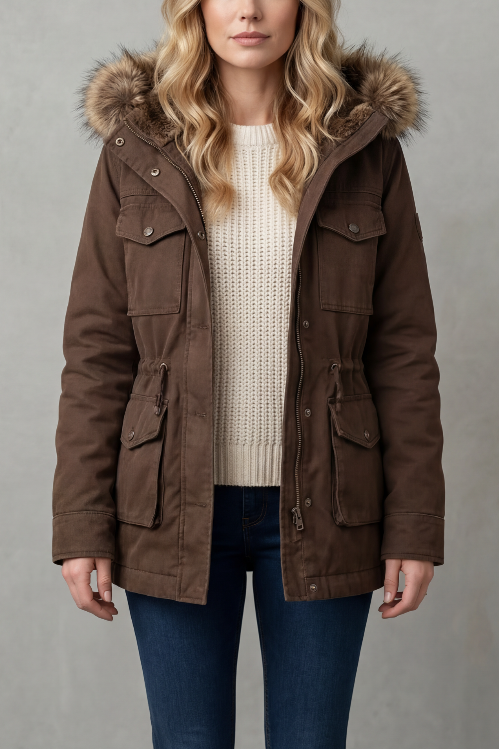 Vellière – Barra de pelúcia sintética – Parka com capuz