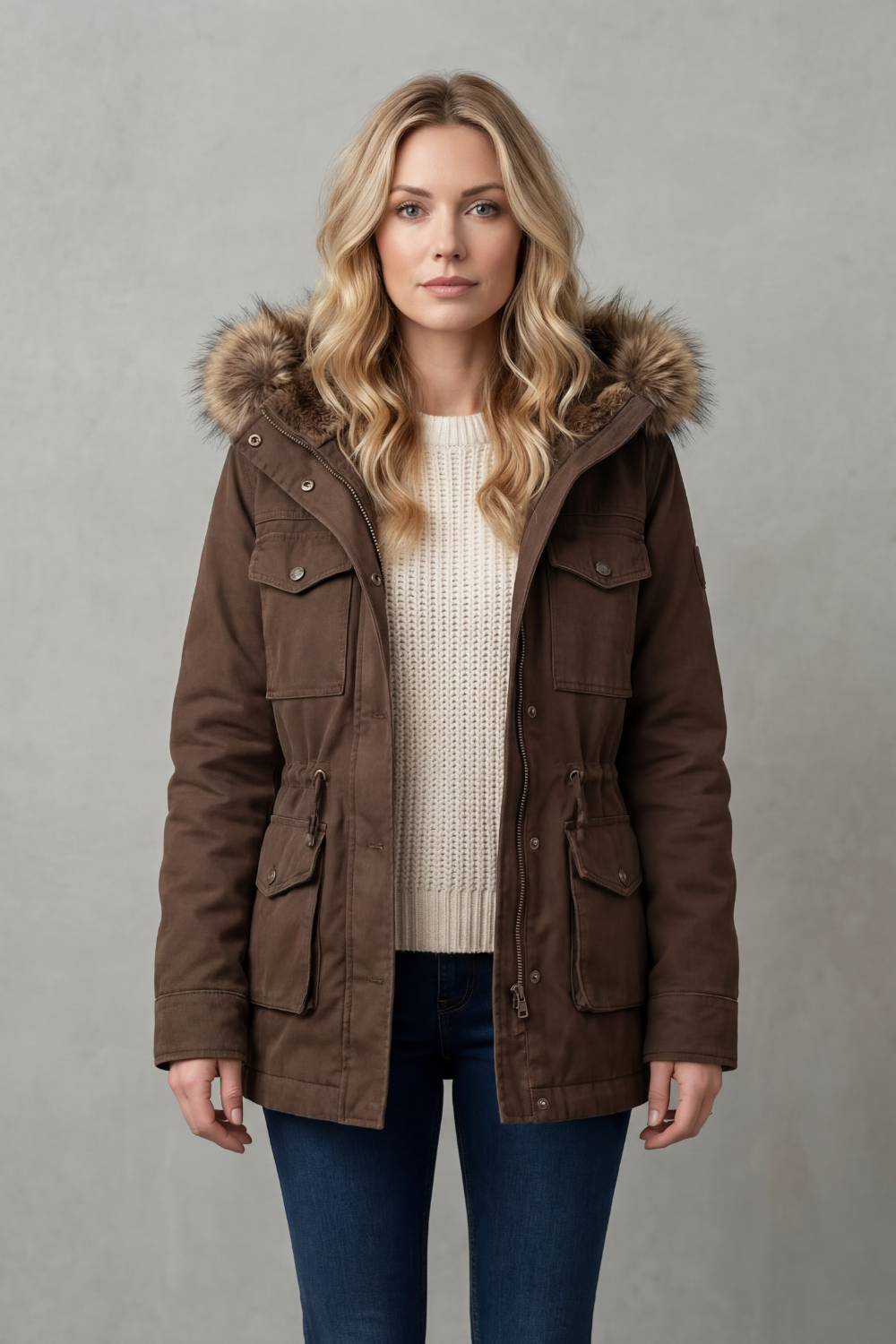 Vellière – Barra de pelúcia sintética – Parka com capuz