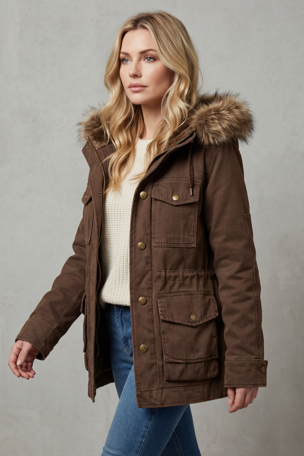 Vellière – Barra de pelúcia sintética – Parka com capuz