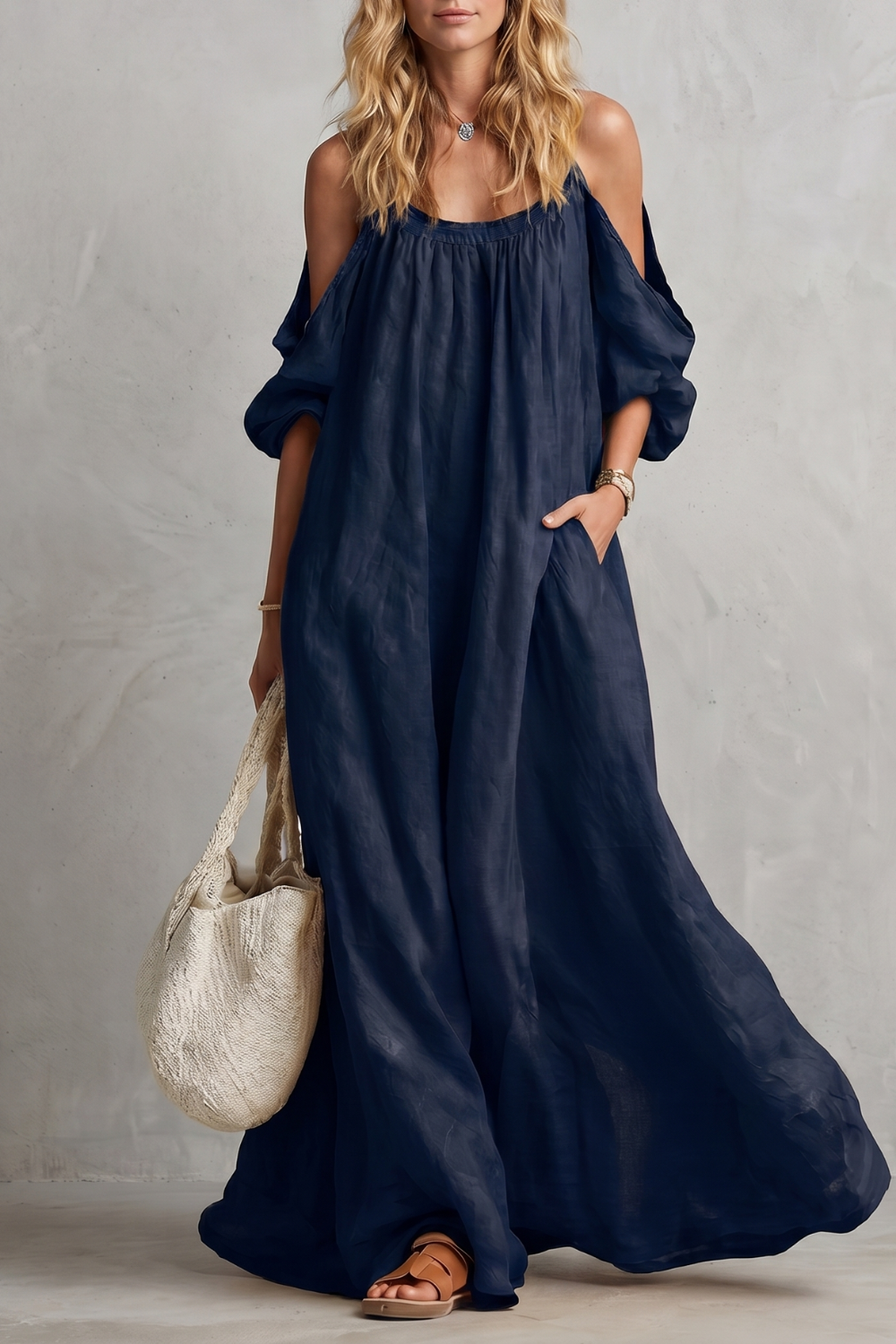 Velmira – Silhueta boho fluida – Vestido longo
