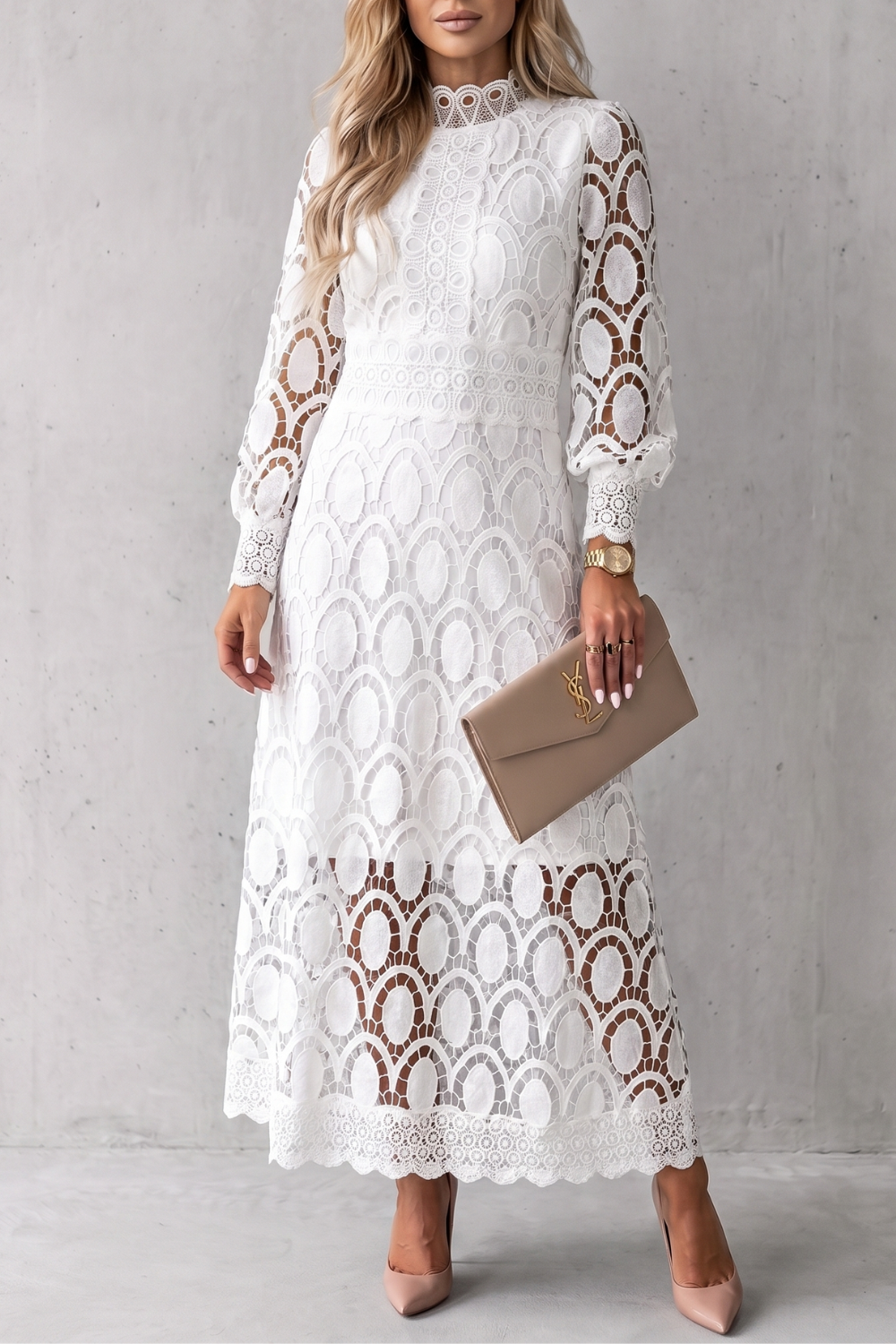 Velmira – Elegância intrincada em renda – Vestido midi