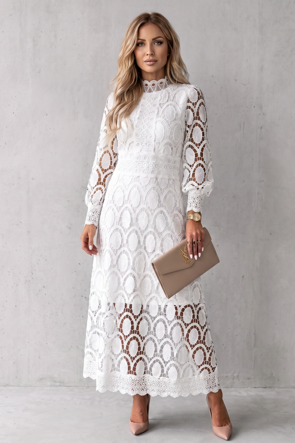 Velmira – Elegância intrincada em renda – Vestido midi