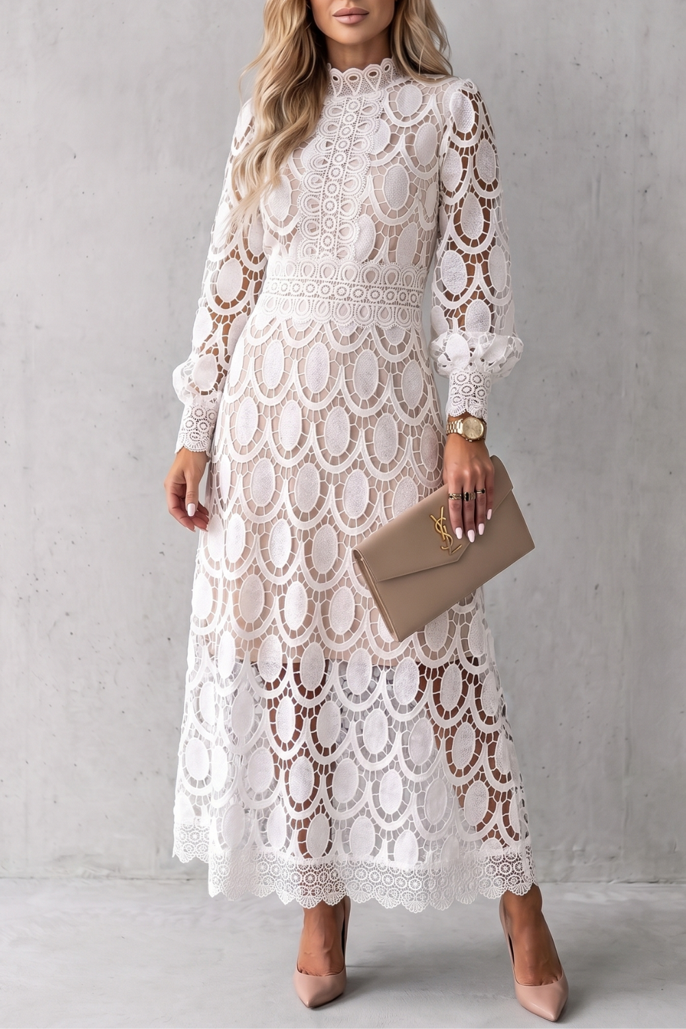 Velmira – Elegância intrincada em renda – Vestido midi