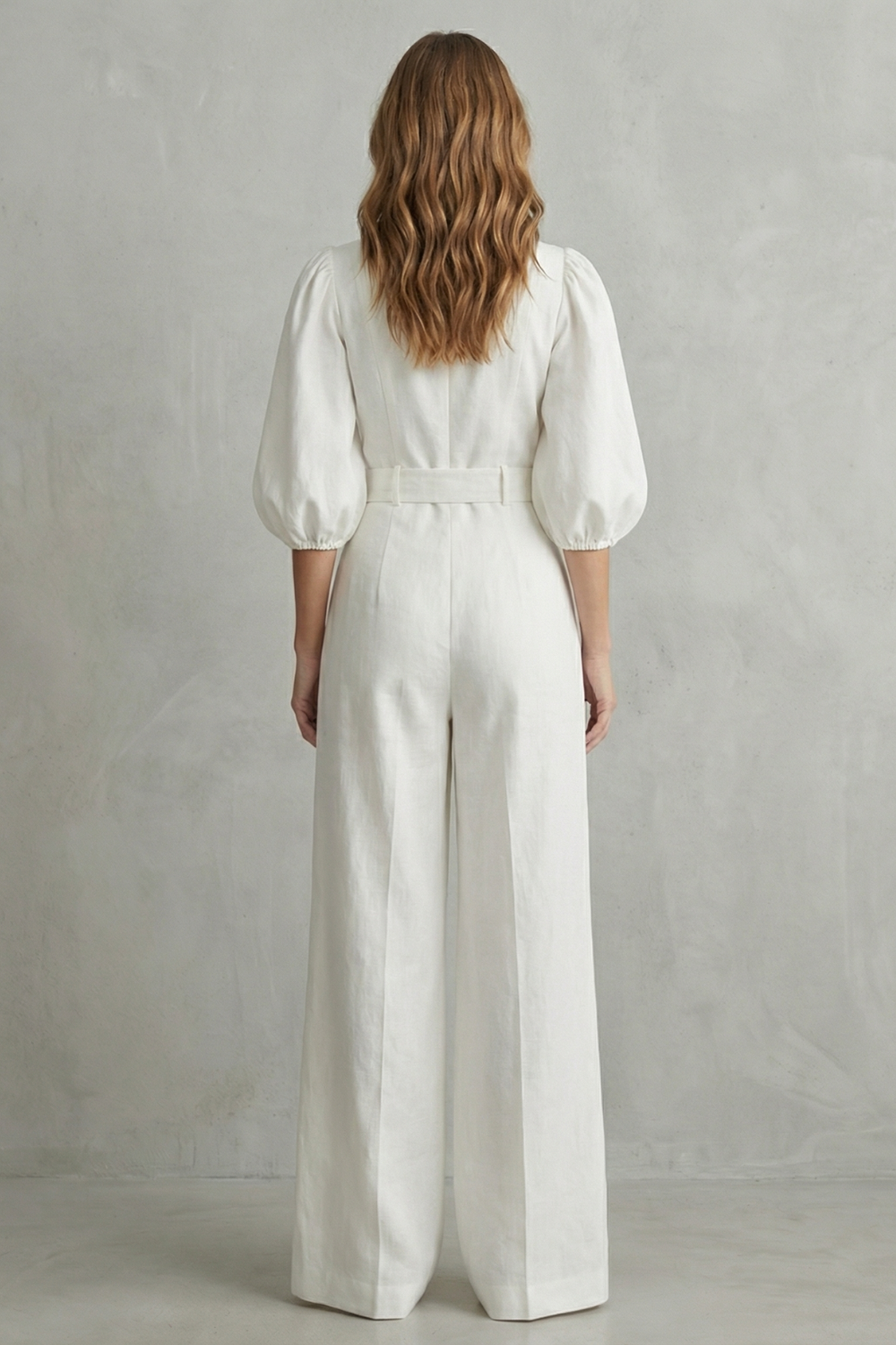 Velmora – Macacão elegante com manga bufante e cinto – Pantalona