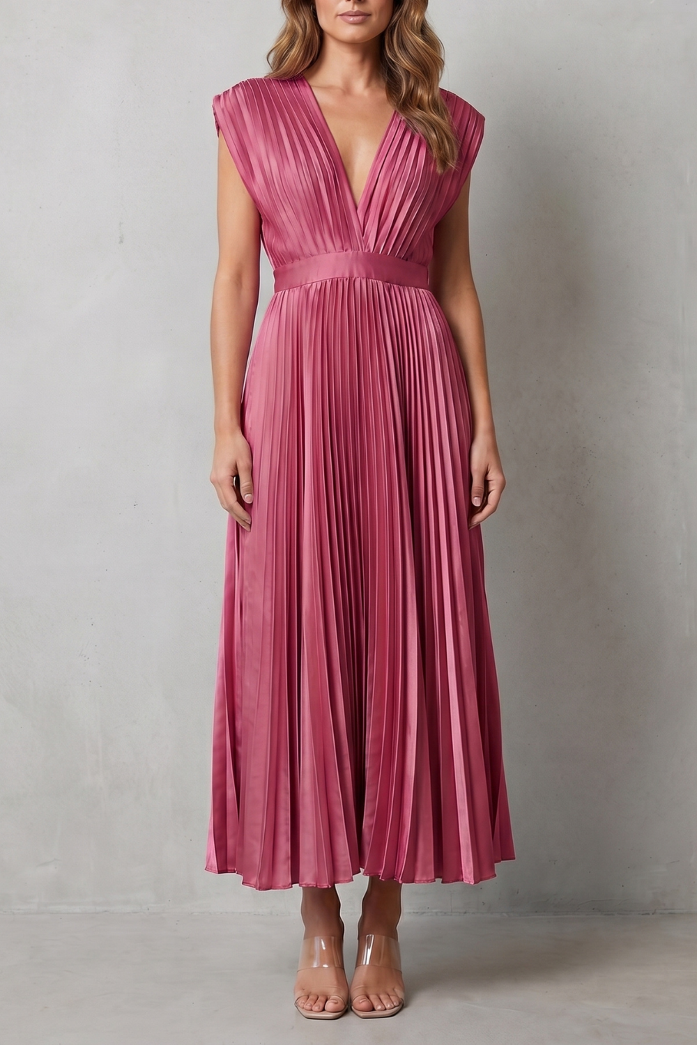 Veloria – Elegância plissada e fluida – Vestido midi