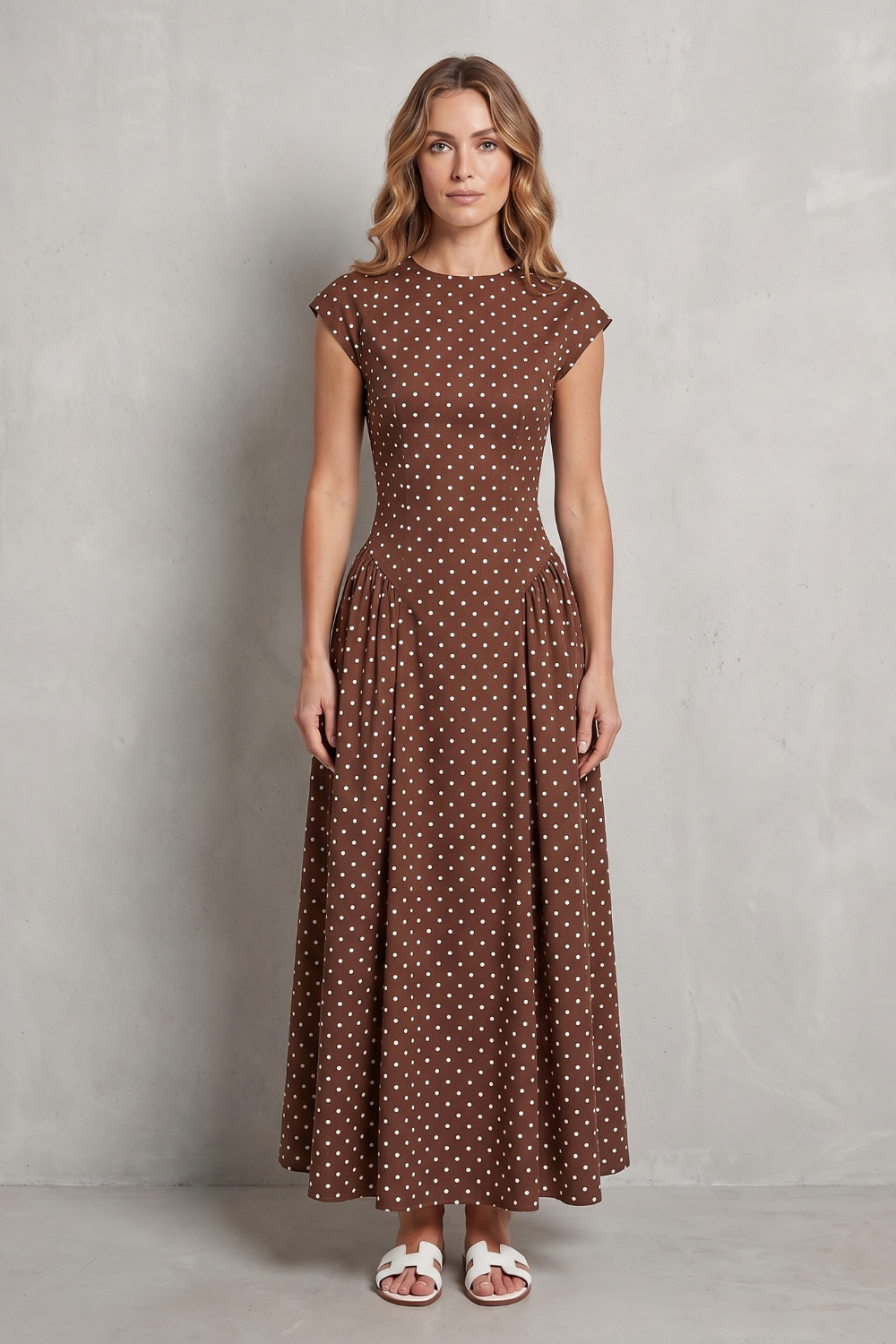 Veloura – Elegância vintage com poás – Vestido longo