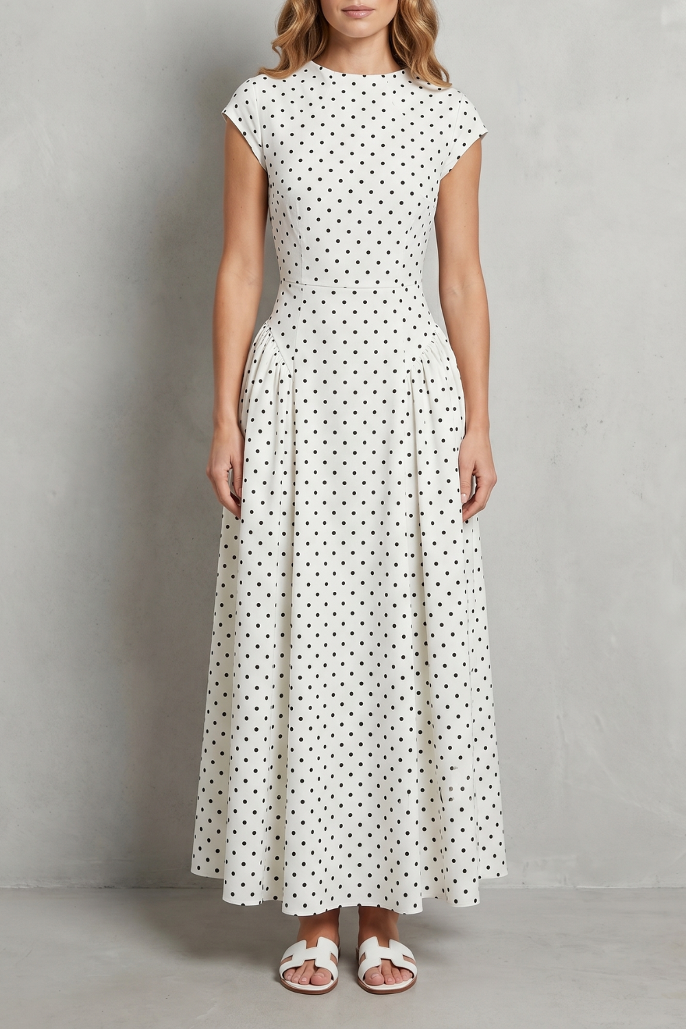 Veloura – Elegância vintage com poás – Vestido longo