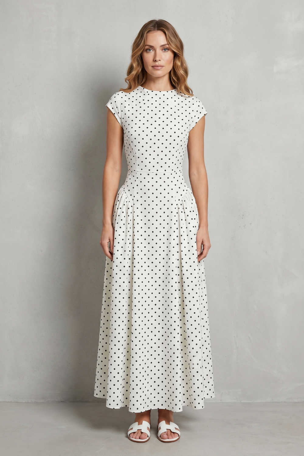 Veloura – Elegância vintage com poás – Vestido longo