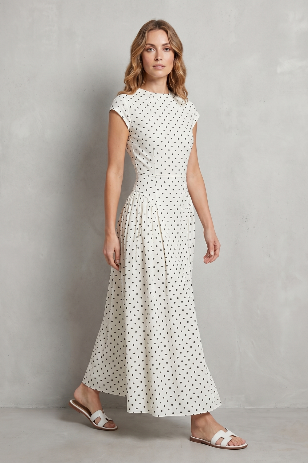 Veloura – Elegância vintage com poás – Vestido longo