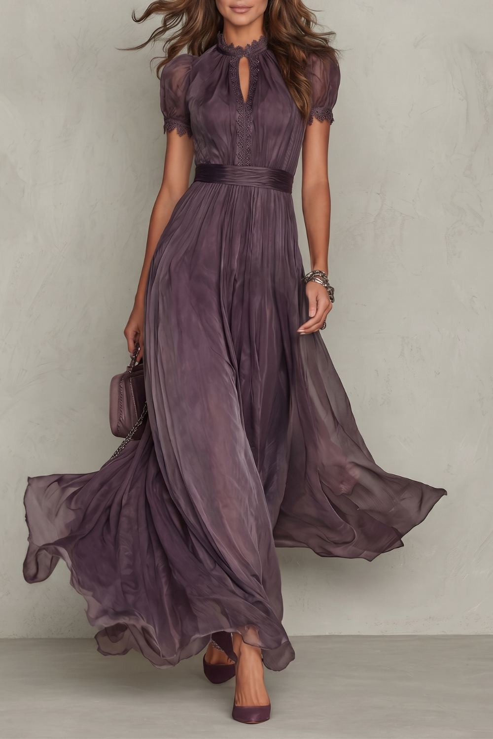 Velouraine – Elegância com decote em gota – Vestido Maxi