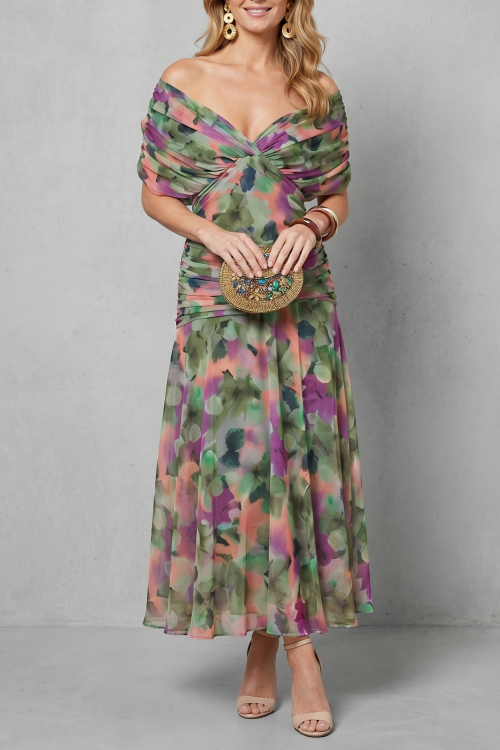 Verdelisse – Vestido maxi floral drapeado