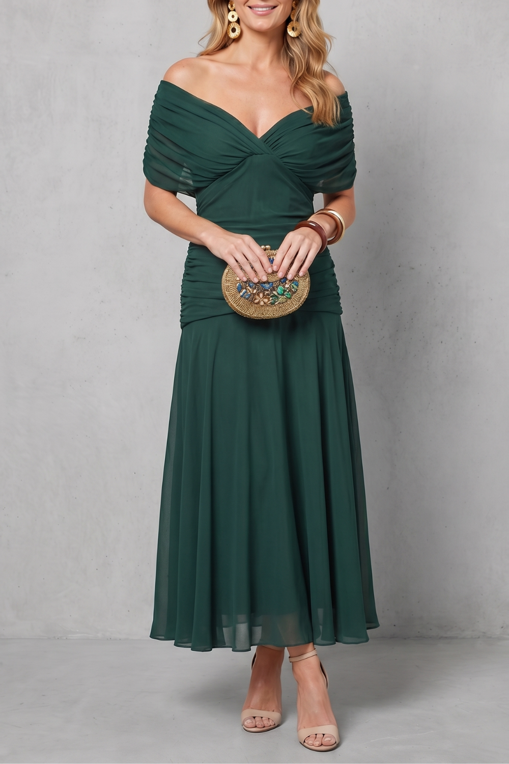 Verdelisse – Fluxo floral drapeado – Vestido longo