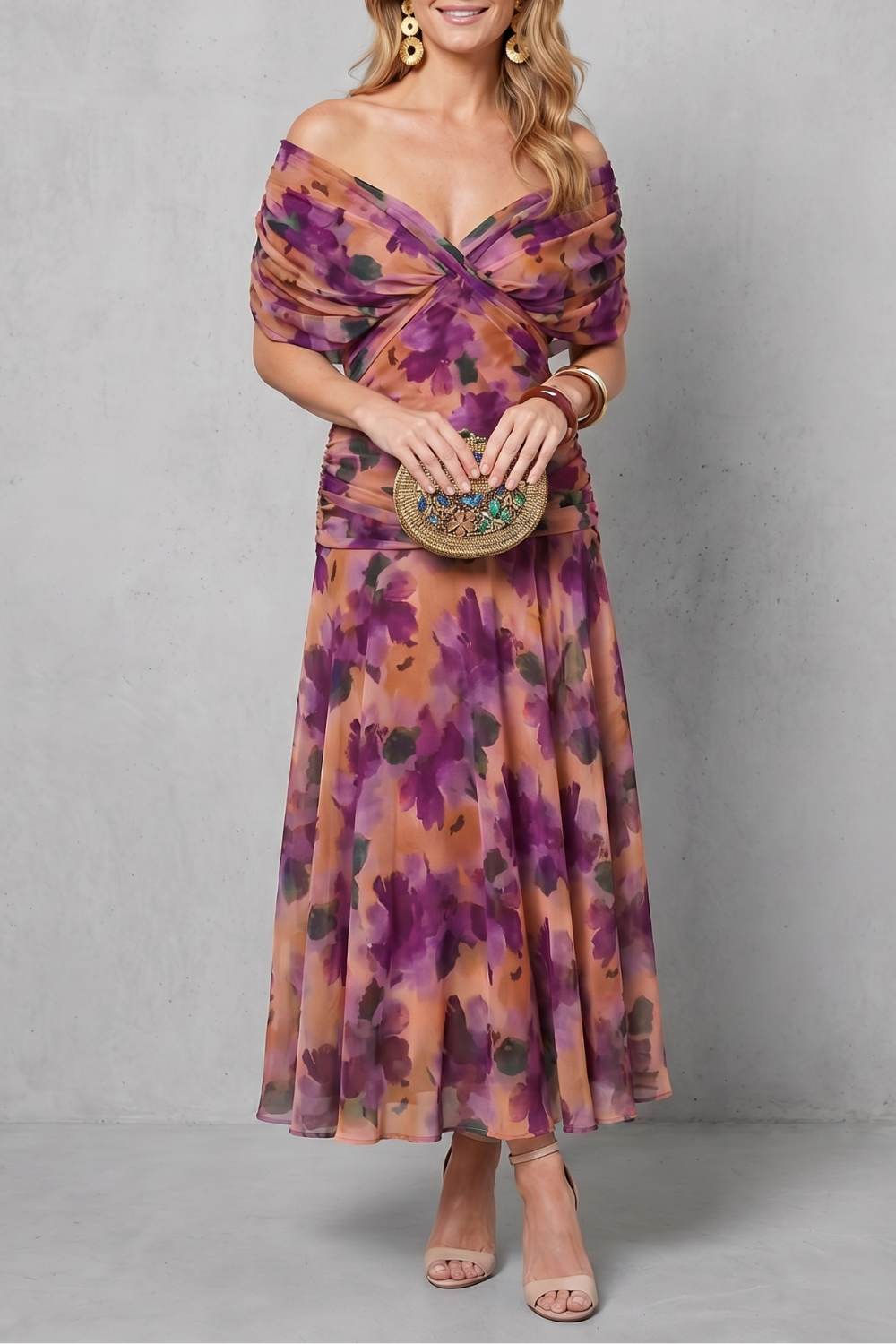 Verdelisse – Fluxo floral drapeado – Vestido longo