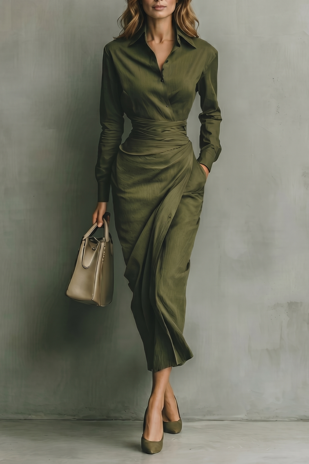 Verdelisse – Refinamento com cintura drapeada – Vestido longo