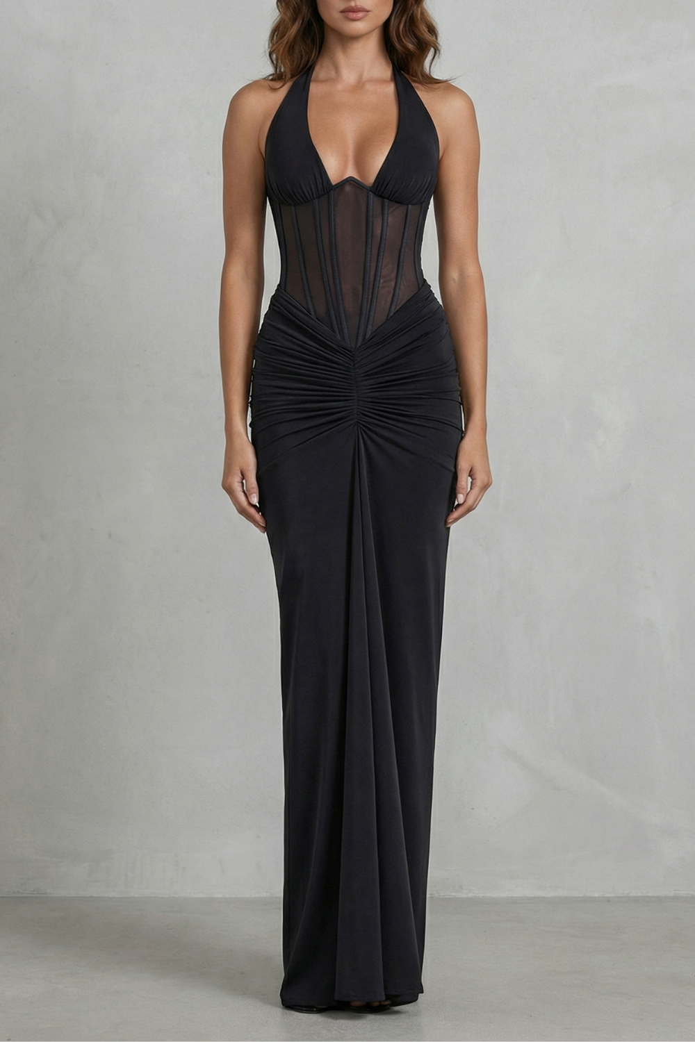 Verity – Sedução esculpida – Vestido Longo de Frente Única com Corpete para Mulheres