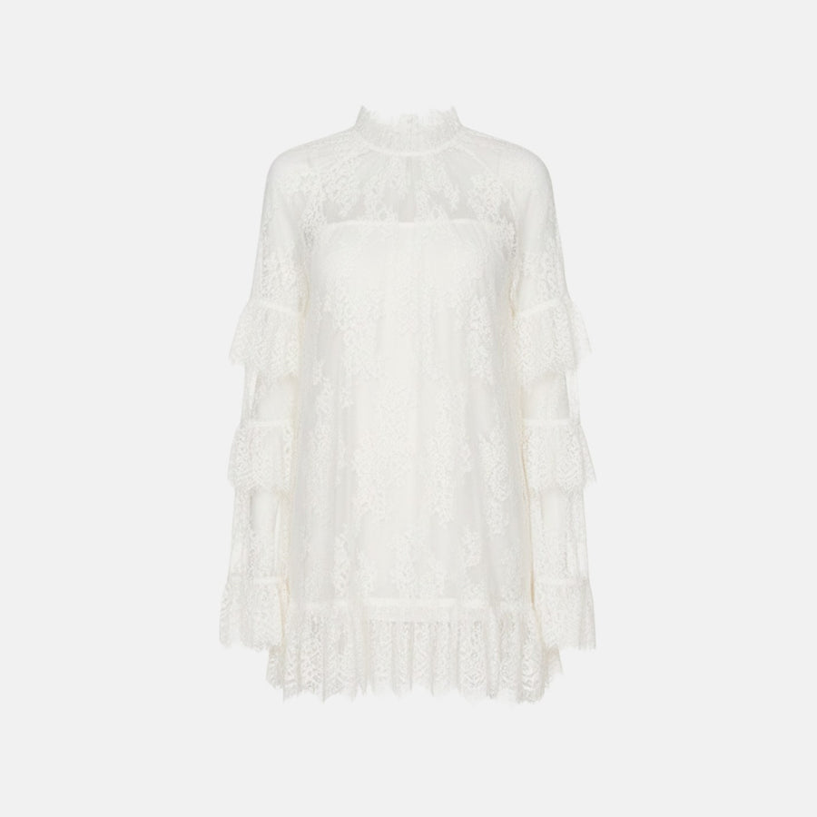 Vestido Curto de Renda com Transparência - Maeve
