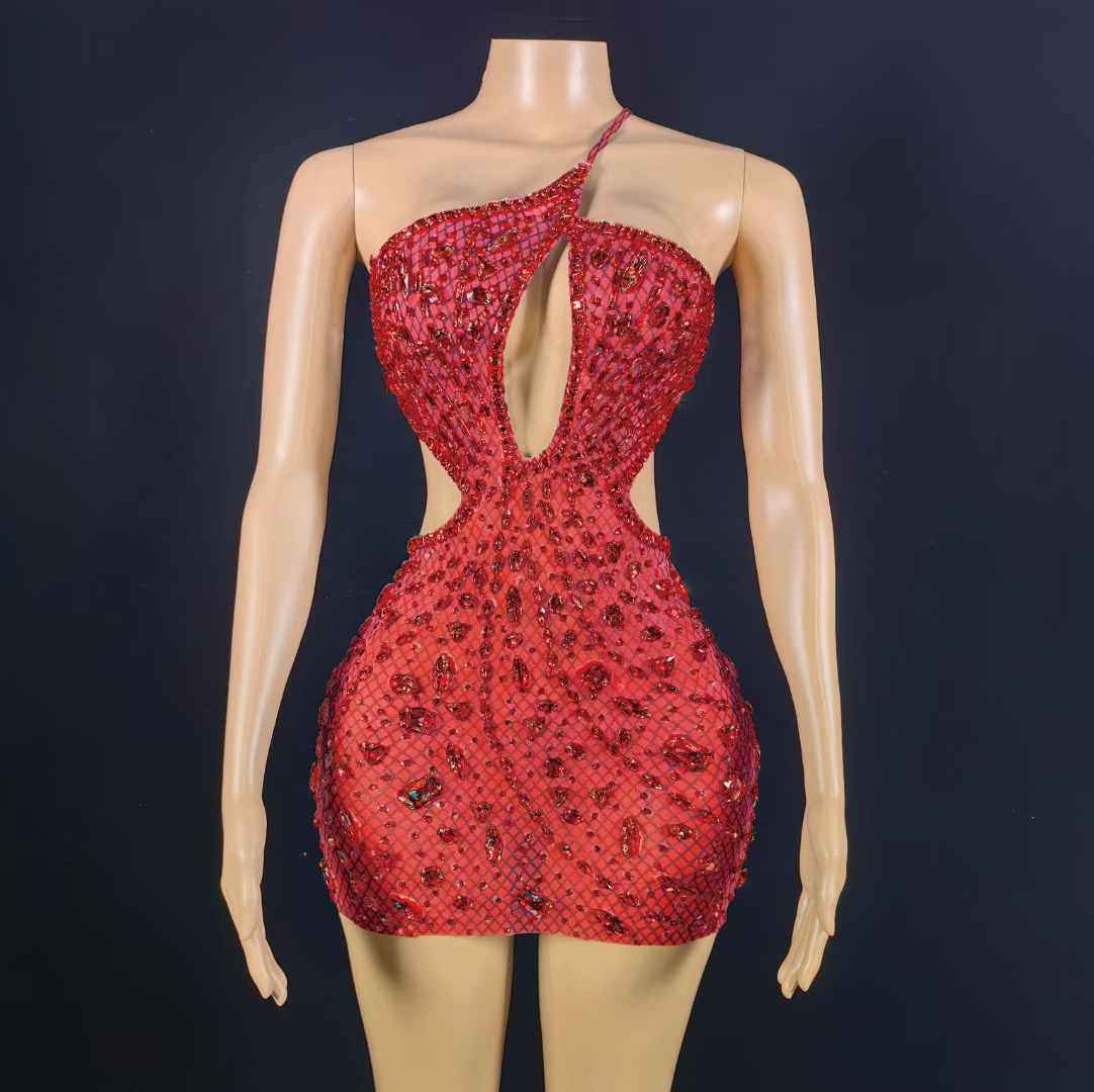 Vestido Curto Halter com Recortes e Brilho - Lys