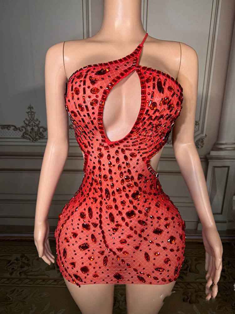 Vestido Curto Halter com Recortes e Brilho - Lys
