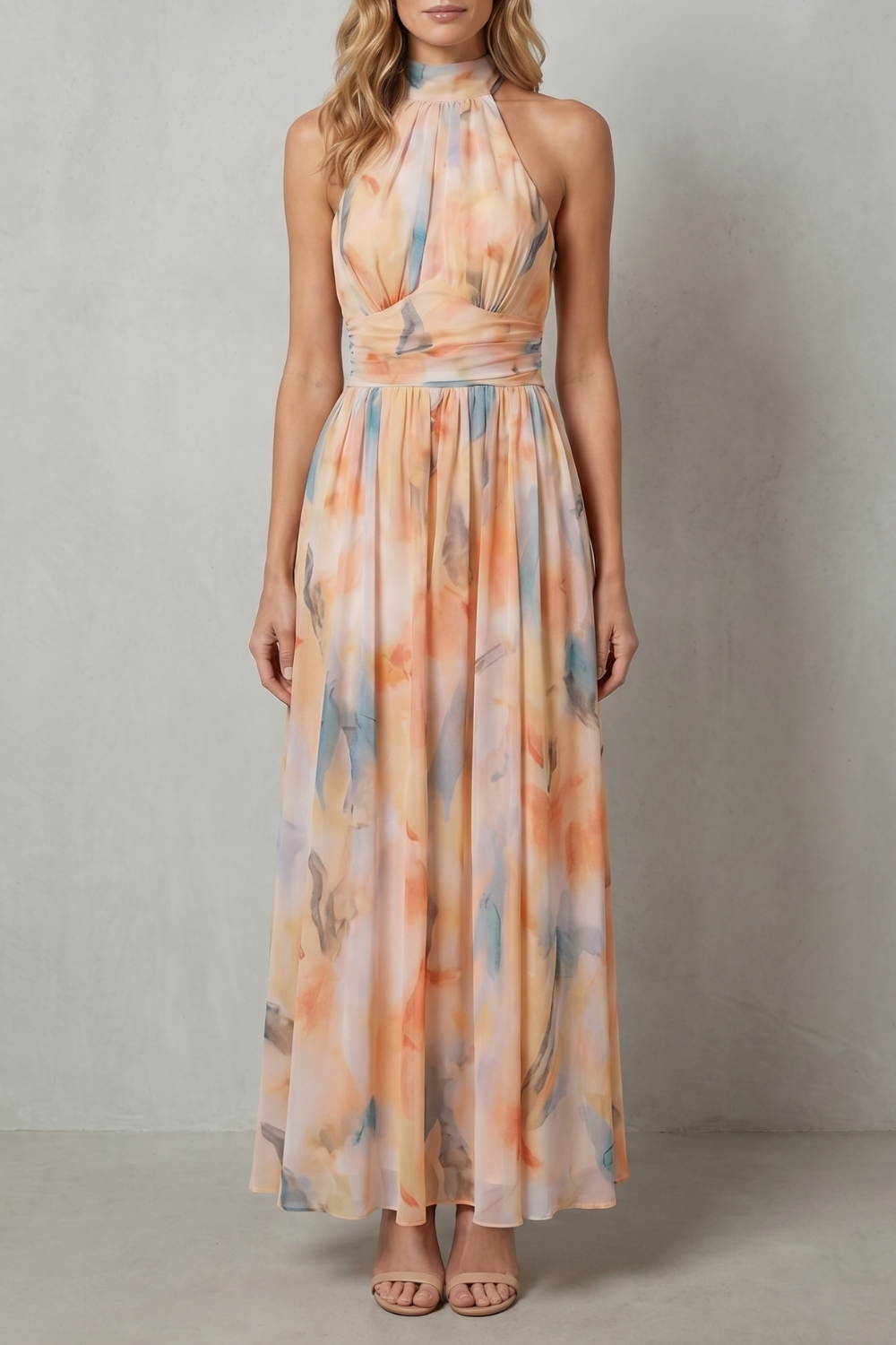Vivienne – Graça frente única aquarela – Vestido longo