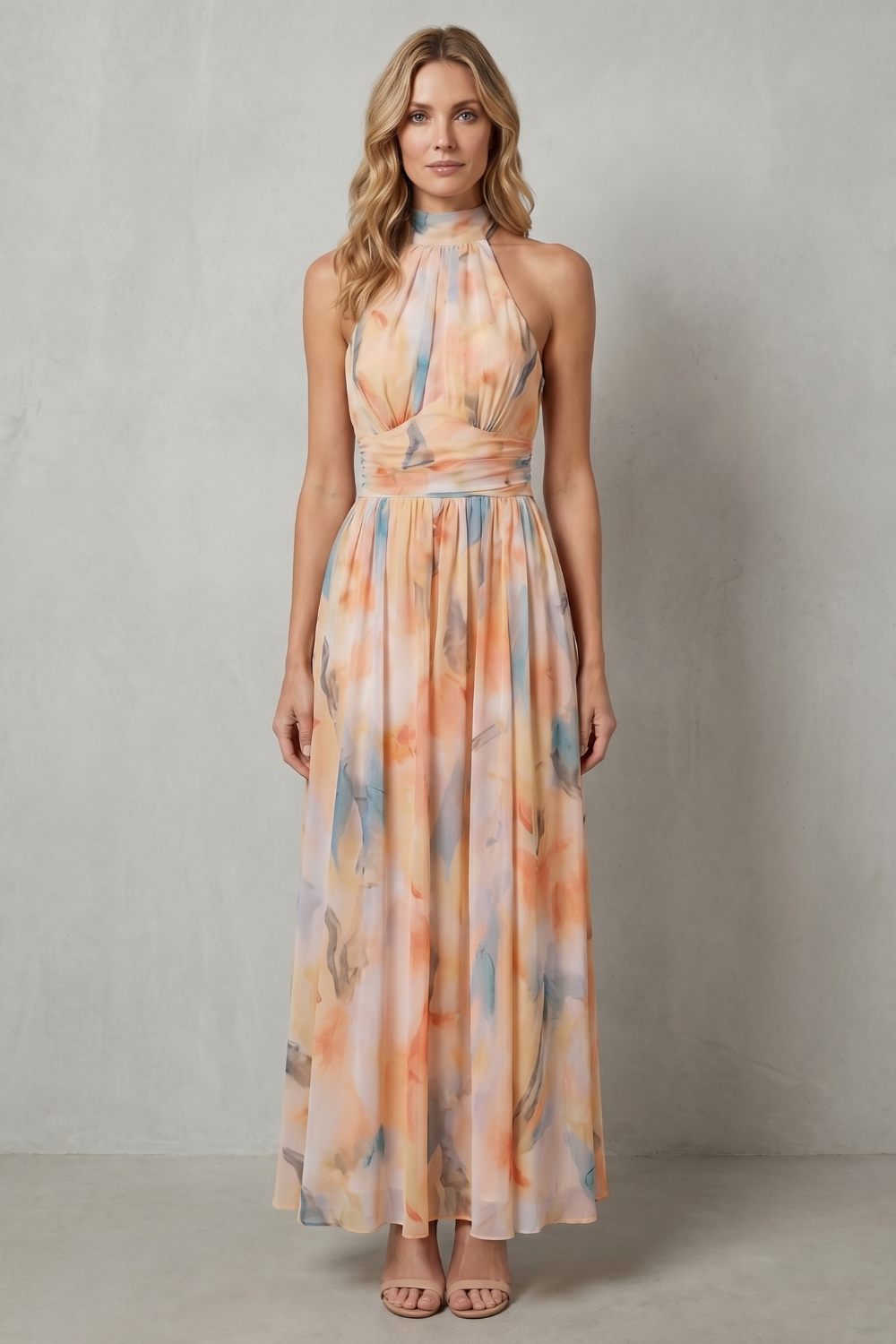 Vivienne – Graça frente única aquarela – Vestido longo