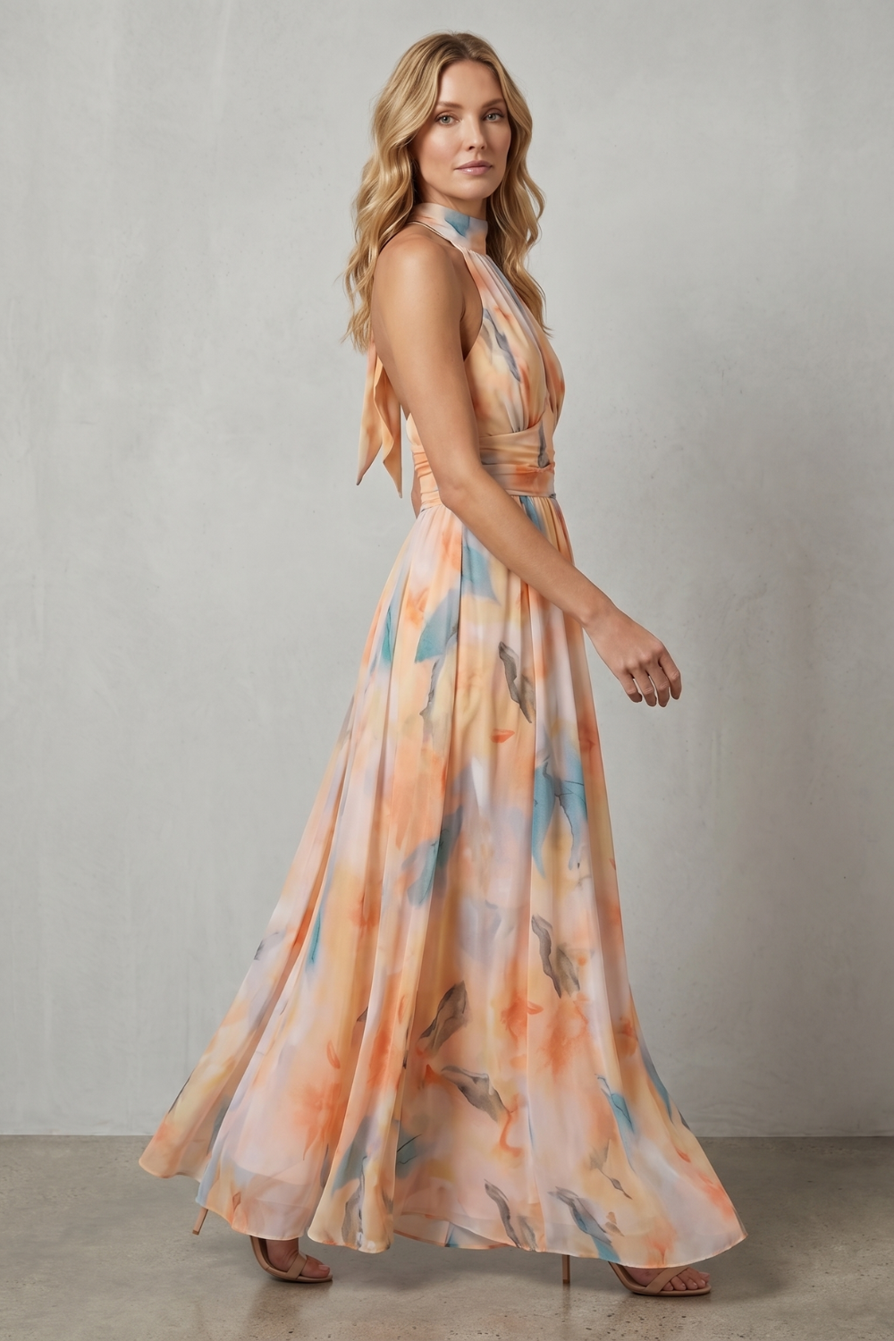 Vivienne – Graça frente única aquarela – Vestido longo