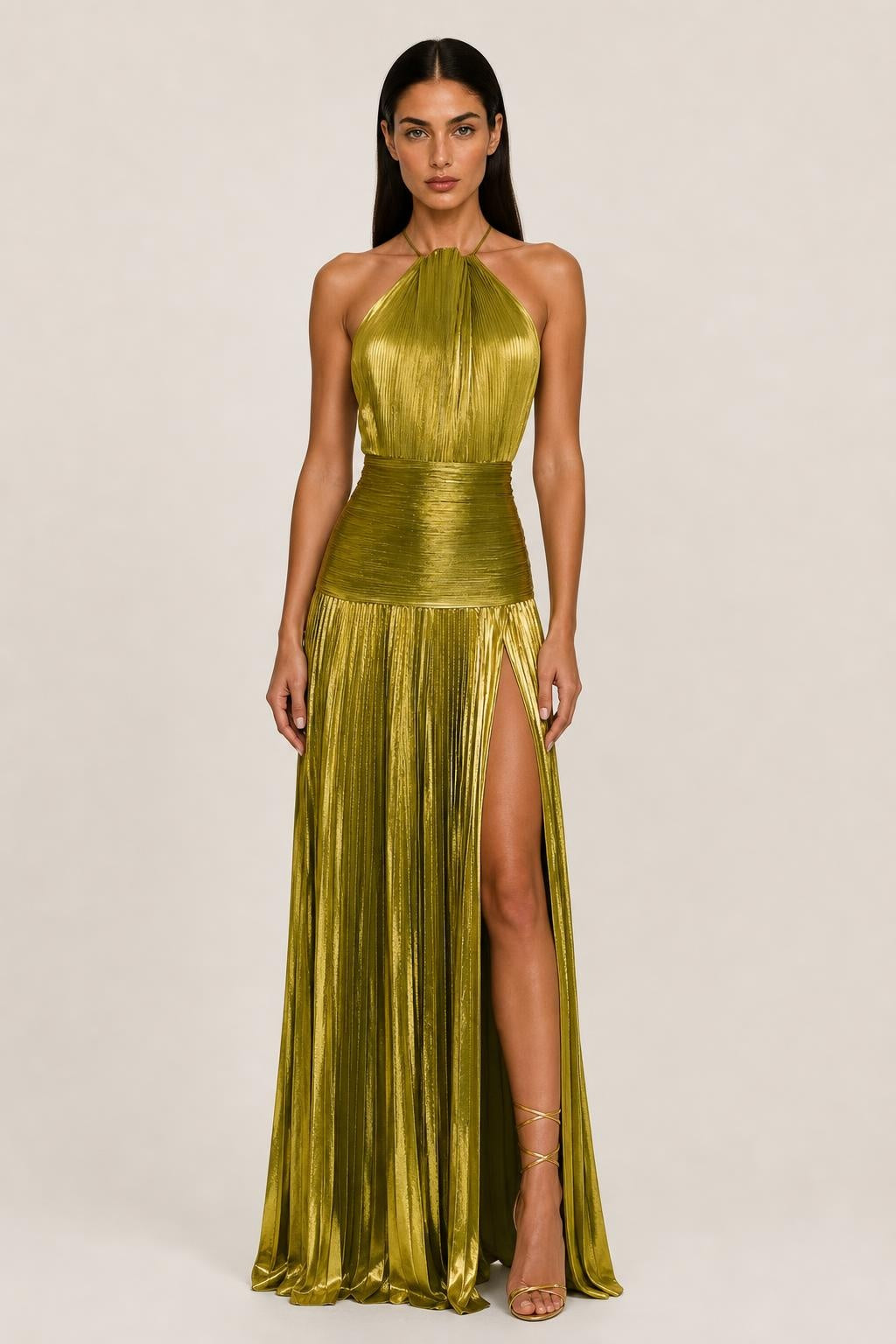 Vestido Longo Metalizado Frente Única com Fenda Alta - Sienna — studio_front — Helena [290aba11-1f79-44ca-82f8-62b8f9551e68]