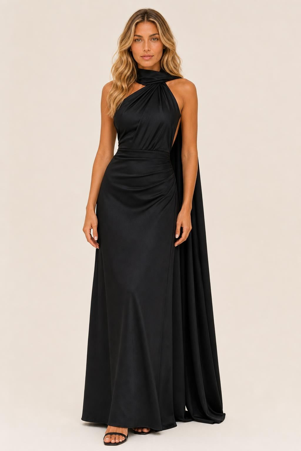 Vestido Longo Cetim Um Ombro Só com Capa Lateral - Isabel — studio_front — Sofia [ffc448ee-3e91-4ccb-b1d7-3acfd11971d2]