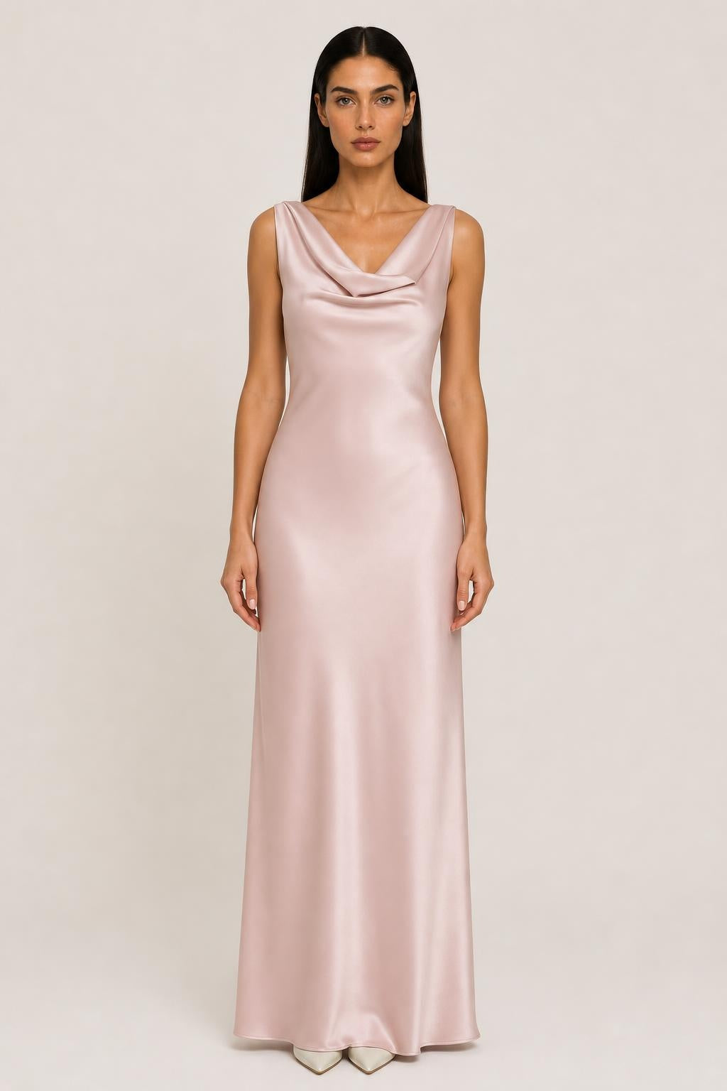 Vestido Longo Acetinado Decote Drapeado Costas Nuas - Daphne — studio_front — Helena [23ae9ad2-eb14-4197-b1be-237f359470e3]