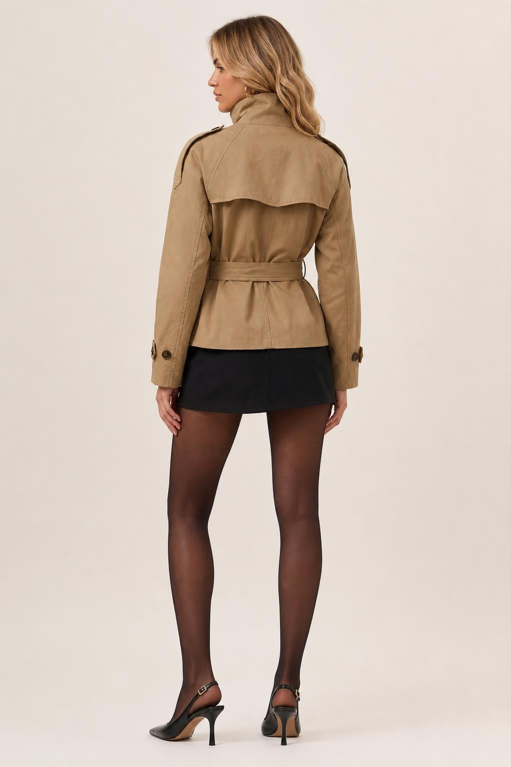 Trench Coat Curto com Gola Alta e Cinto - Pietra — studio_back — Sofia [9862a99c-4ac2-4564-baca-fb1e4f7ccf20]