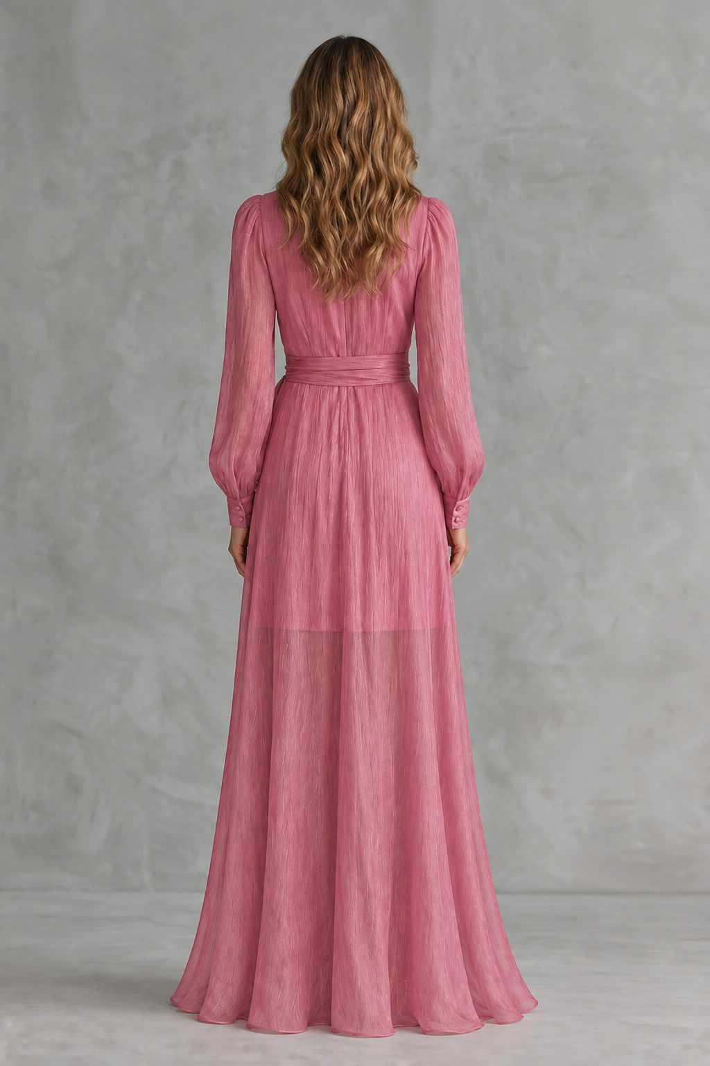 Rosénelle – Elegância fluida em chiffon – Vestido longo