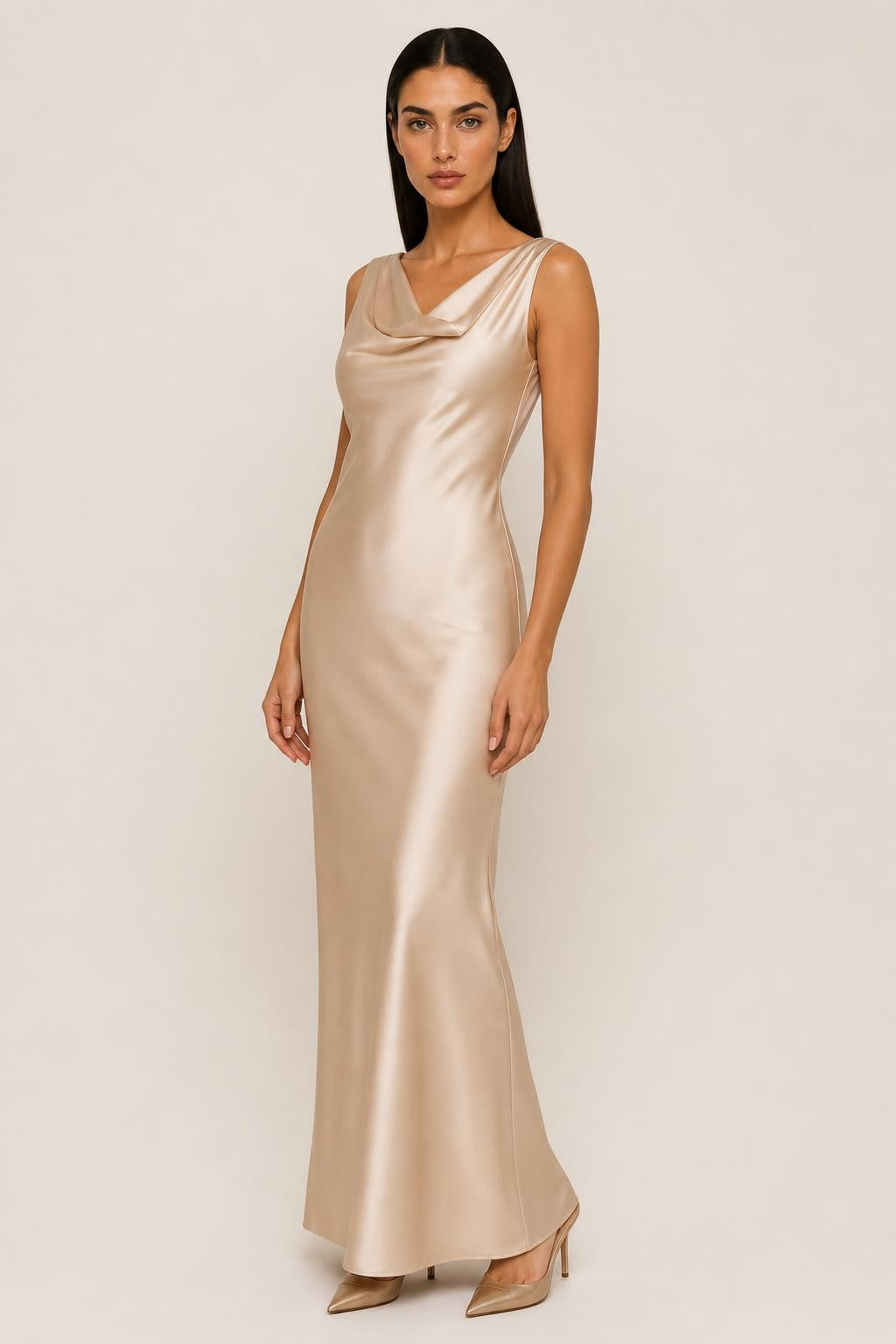 Vestido Longo Acetinado Decote Drapeado Costas Nuas - Daphne — studio_three_quarter — Helena [3f49f1b3-a285-4c80-a9ca-adb91d65e8cd]