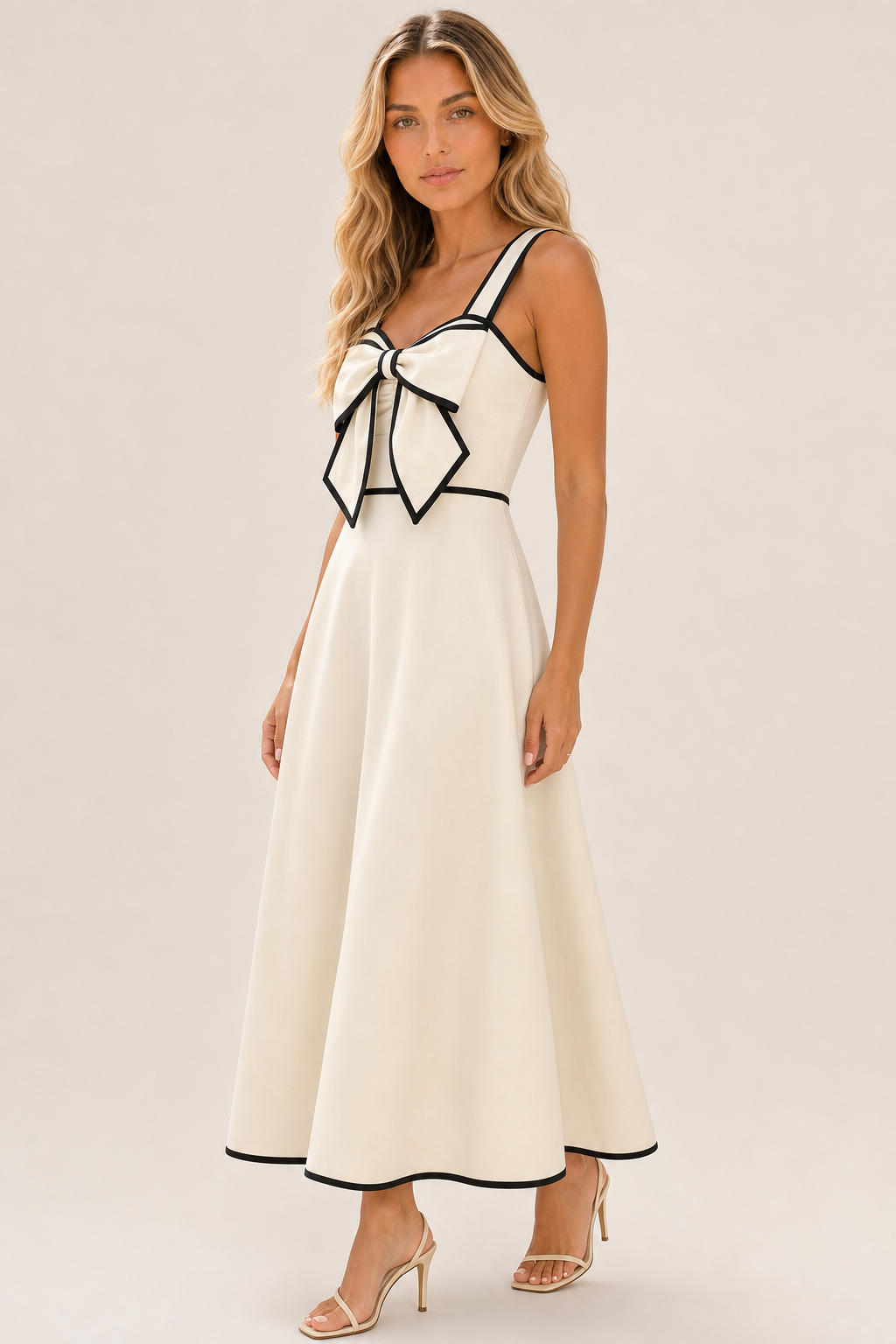 Bowknot Trim A-Line Midi Dress — studio_three_quarter — Sofia [0736650f-0b9b-4dec-8df0-28451a723c3d]