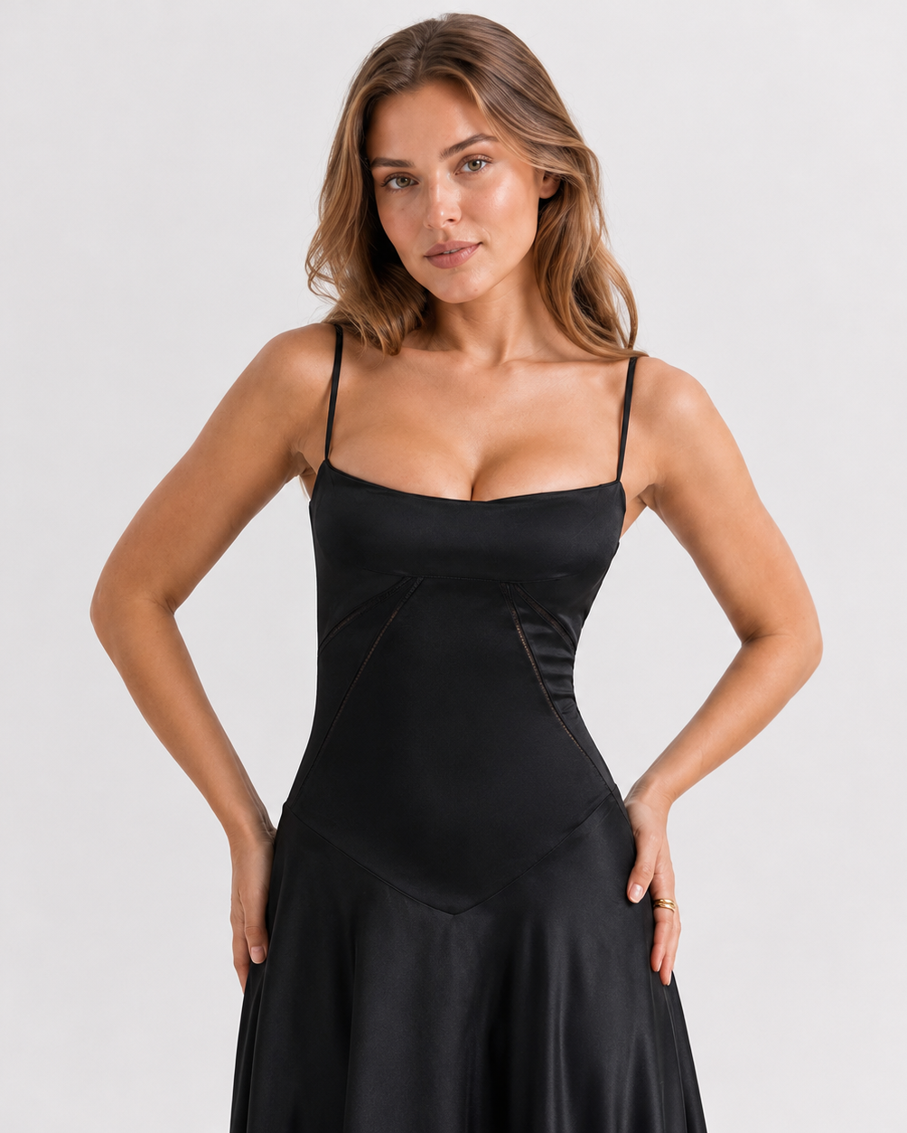 Vestido Longo Cetim Alças Finas com Costas Amarradas - Elysia