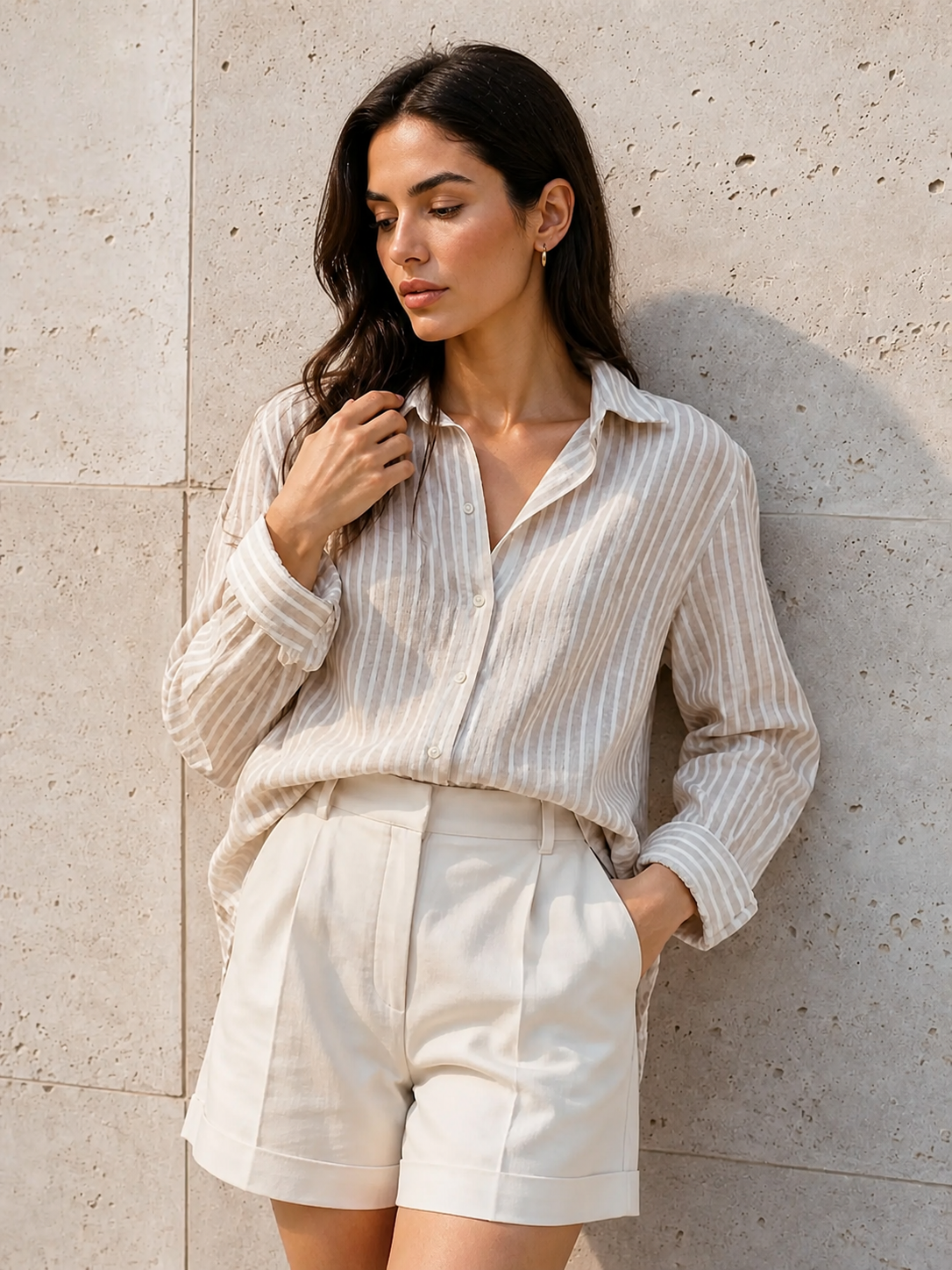Camisa de Linho Listrada Oversized Manga Longa - Filipa