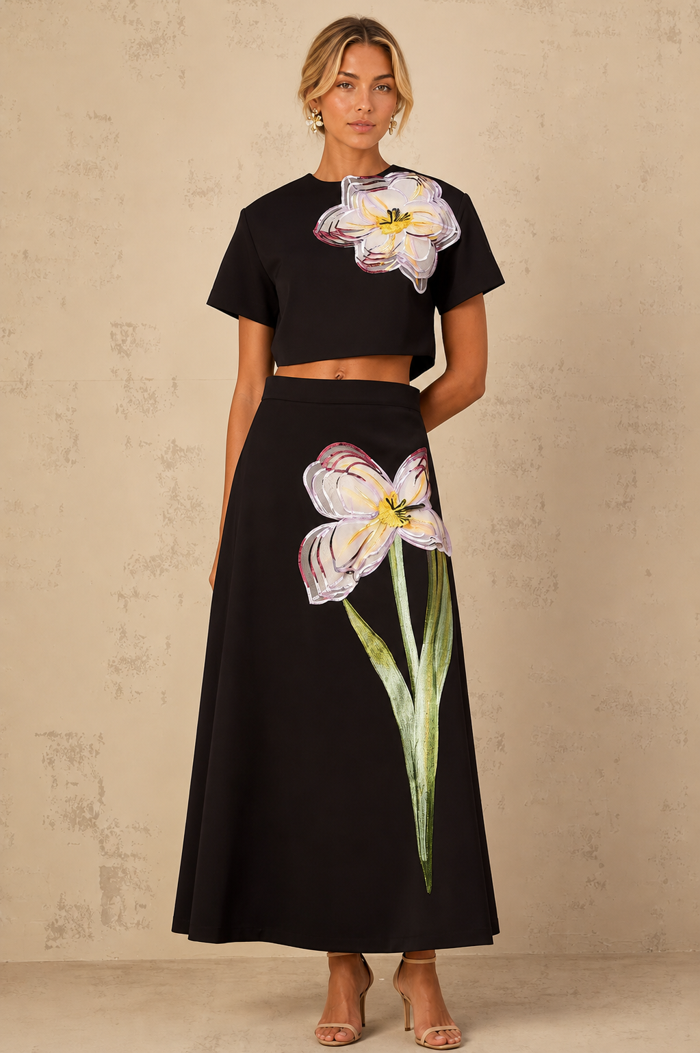 Conjunto Cropped e Saia Midi Estampa Floral - Florayne