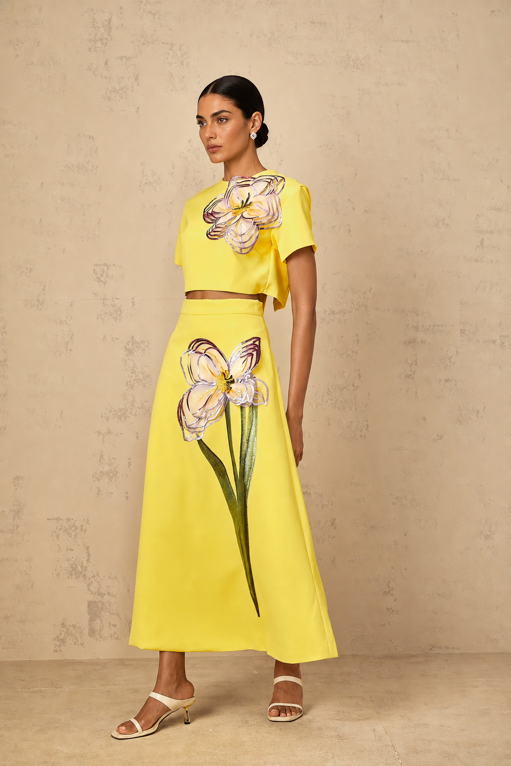 Conjunto Cropped e Saia Midi Estampa Floral - Florayne
