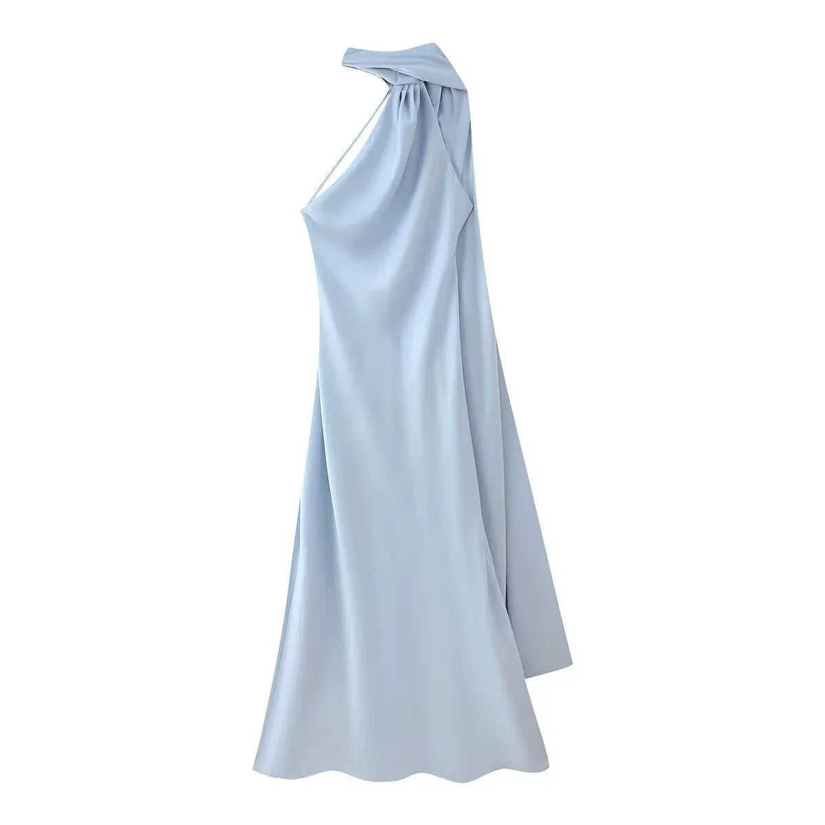 Vestido Longo Cetim Um Ombro Só com Capa Lateral - Isabel
