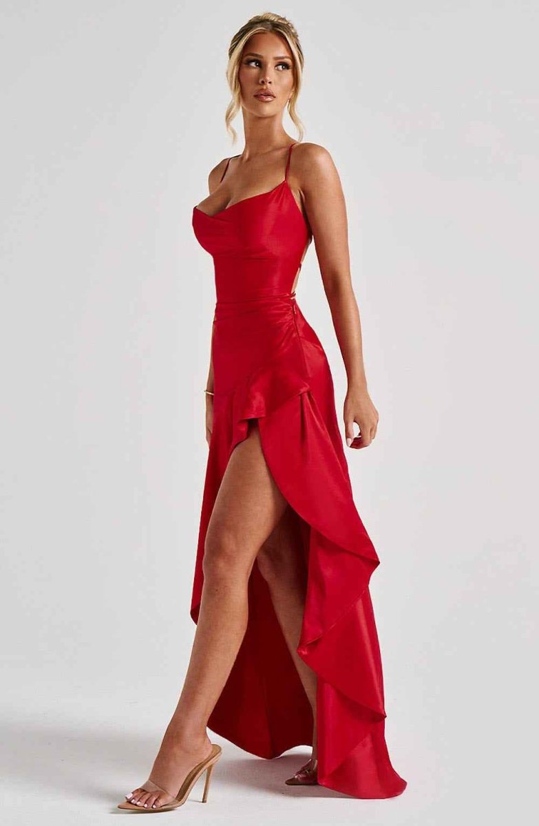 Vestido Longo com Barra de Babado e Costas Amarradas - Camélia