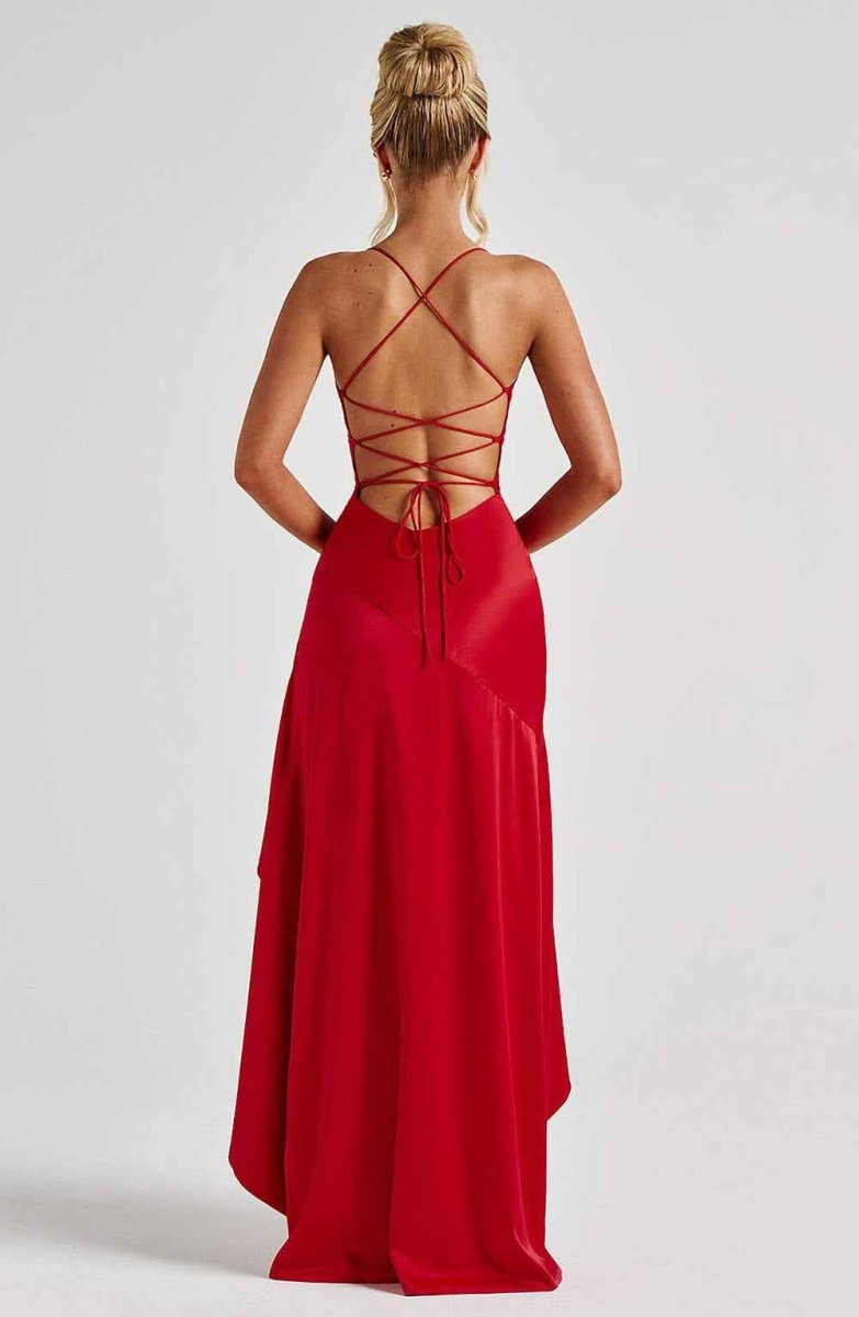 Vestido Longo com Barra de Babado e Costas Amarradas - Camélia