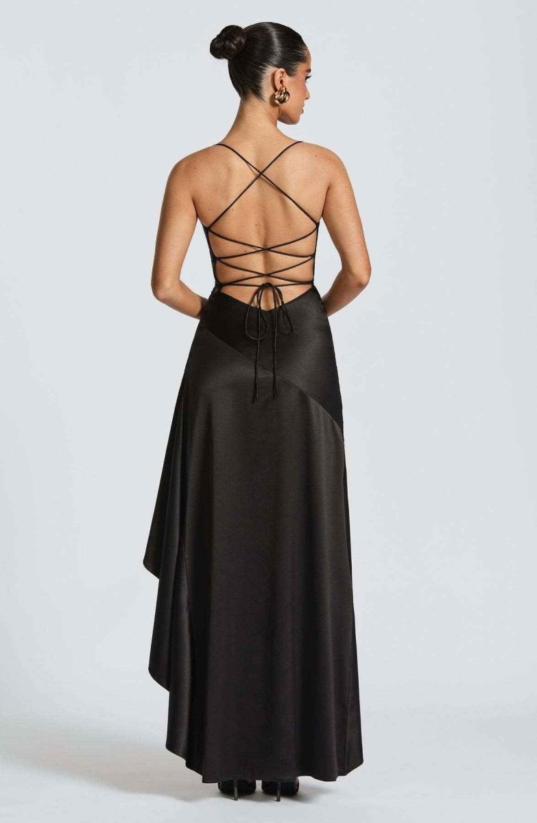 Vestido Longo com Barra de Babado e Costas Amarradas - Camélia