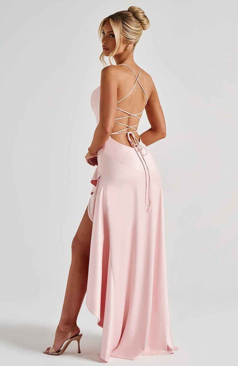 Vestido Longo com Barra de Babado e Costas Amarradas - Camélia