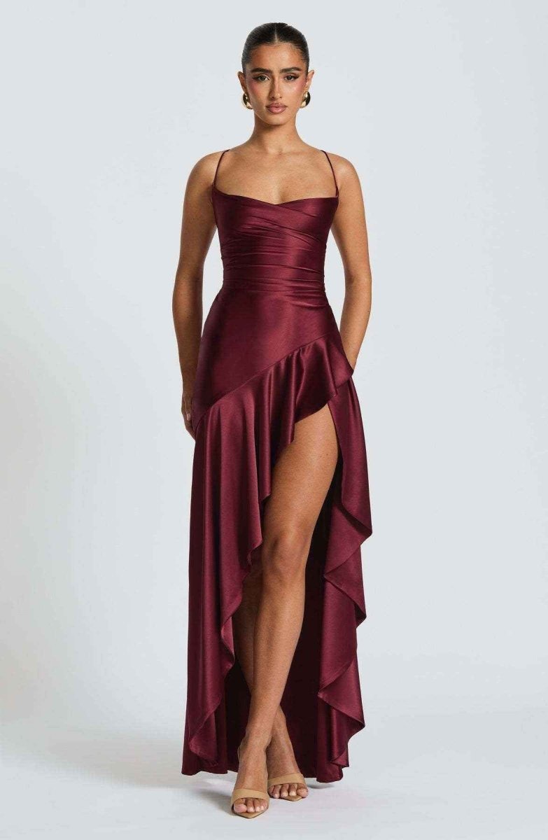 Vestido Longo com Barra de Babado e Costas Amarradas - Camélia
