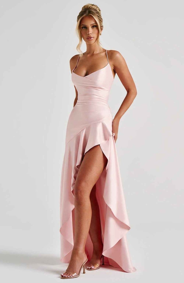 Vestido Longo com Barra de Babado e Costas Amarradas - Camélia